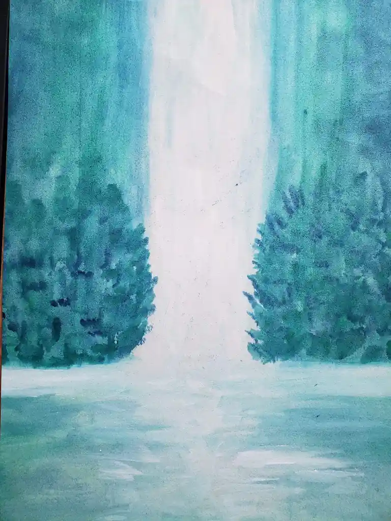 Peinture d'une cascade faite en session d'art-thérapie